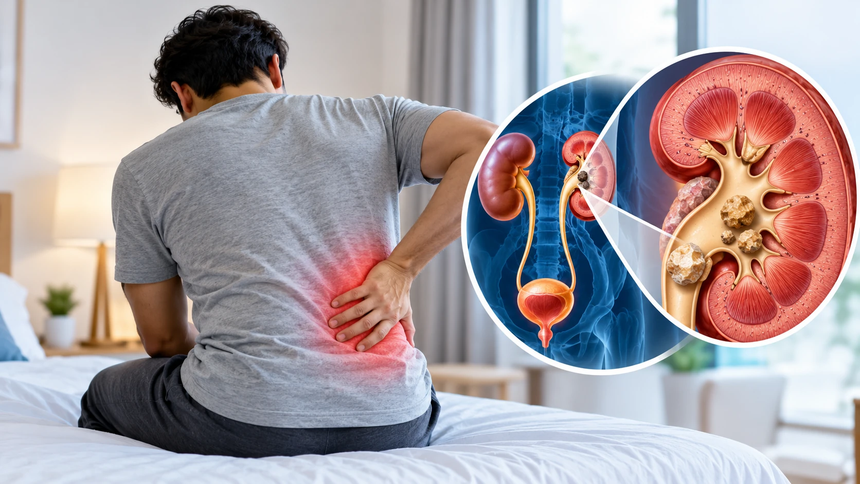 Kidney stone symptoms showing back pain and kidney stones